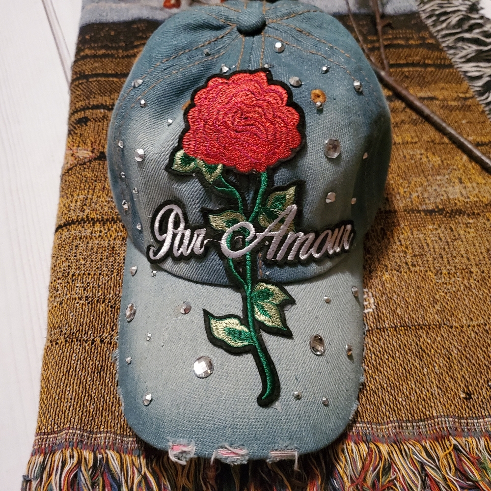 Baseball Cap Jean Distressed Rose NEW